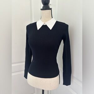 Ribbed Black Long Sleeve With White Collar